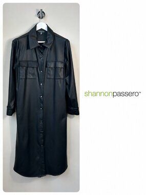 Shannon Passero Black Faux Leather Longline Shirt Jacket Shacket Size M